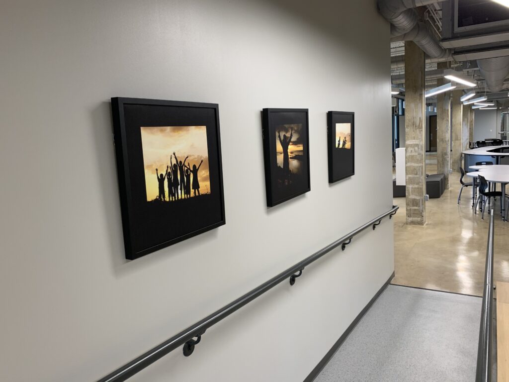 Three art pieces adorn the wall at the Fannie C. Harris Youth Center's Emergency Youth Shelter, which will provide shelter and stability to high school students experiencing homelessness in Dallas ISD. 